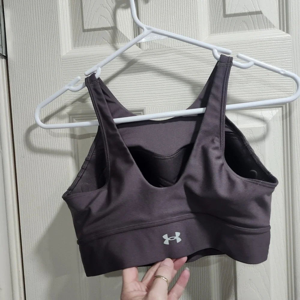 Under Armour Infinity Pintuck Mid Sports Bra‎ Gray Brown Women's Medium HeatGear